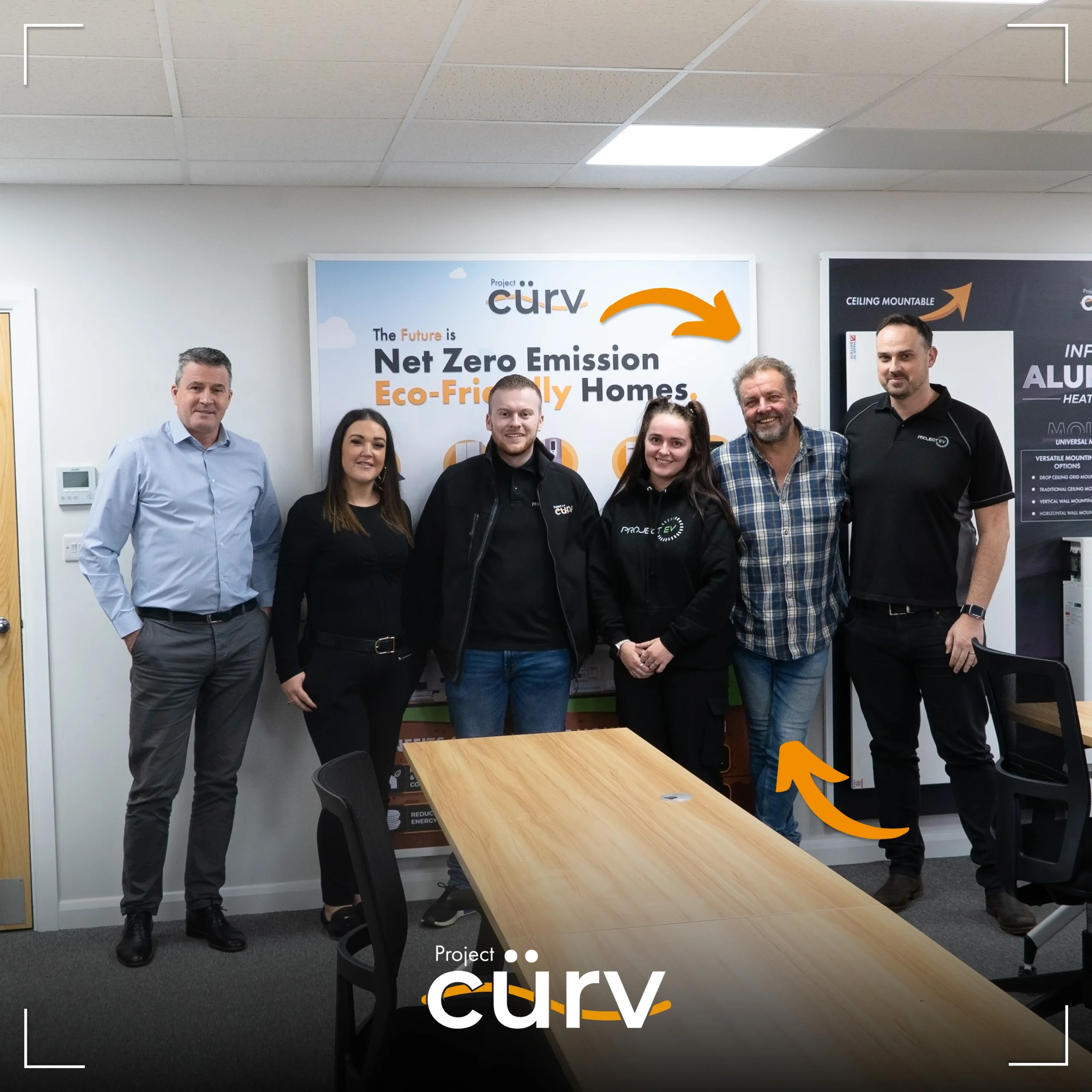 Photo with Martin roberts and CURV team in front of a showroom board
